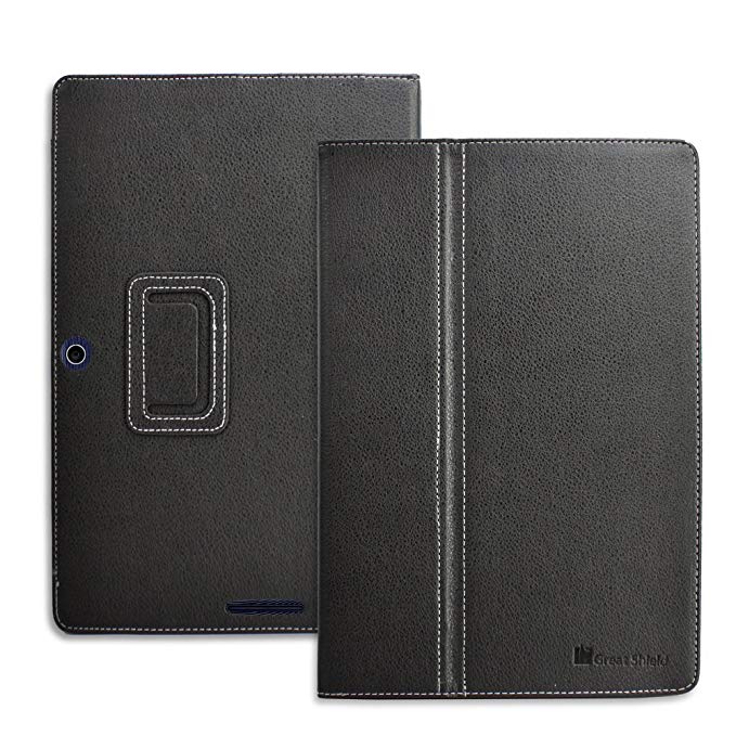 GreatShield Leather Premium Flip Stand Protective Folio Case for Asus Transformer Pad TF300 10.1 Inch Tablet - Black