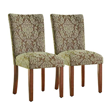 HomePop Parsons Upholstered Accent Dining Chair, Set of 2, Blue and Brown Damask