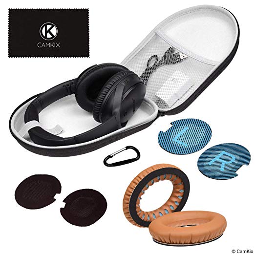 CamKix Ear Pads Replacement and Protective Storage Case Compatible with Bose QuietComfort/SoundTrue/SoundLink Around-Ear Headphones - Models: QC35 II, QC35, QC25, QC15, QC2, AE2, AE2I, AE2W