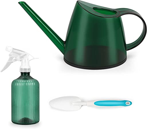 Long Spout Watering Can in Green, 1.4L Watering Pot & 500ml Watering Spray Bottle & Gardening Shovel, Thin Narrow Spout Indoor Watering Can Watering Tools Indoor Plant Watering Can Set for Houseplants