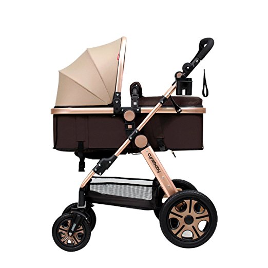 Cynebaby Newborn Baby Stroller for Infant and Toddler City Select Folding Convertible Baby Carriage Luxury High View Anti-shock Infant Pram Stroller with Cup Holder and Rubber Wheels (Lycra Gold)