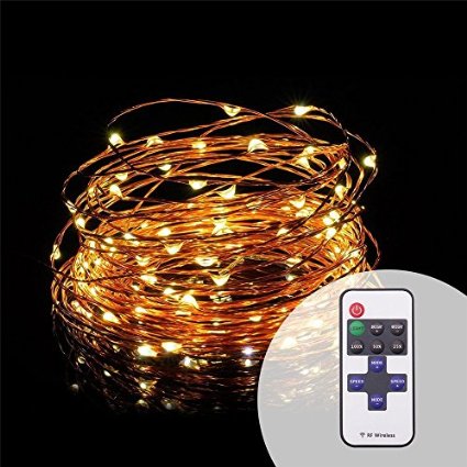 String Lights Copper Wire, SOLLA Dimmable String Lights Remote Control USB Starry String Lights Waterproof, Warm White 33ft 100 LEDs, Flexible Rope lights for Indoor Outdoor Patio Wedding Party Xmas