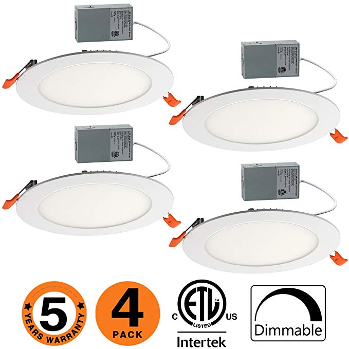 OOOLED 6 inch Slim Downlight Dimmable 12W (=100W) Led Downlight 950LM 5000K Daylight White cETLus Listed Recessed Trim,LED Ceiling Light Fixture 4 Pack (SE)5000K