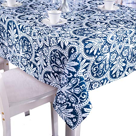 Kingmerlina Cotton Linen Polyester Rectangle Fresh Pastoralism Kitchen Tablecloth Picnic Cloth (Navy/White,35"x35")