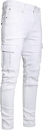 Men's Slim Fit Stretch Jeans Ripped Skinny Jeans for Men, Fashion Straight Leg Comfort Flex Waist Cargo Denim Pants