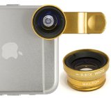 Bastex - 180 Fish Eye Lens  Wide Angle Lens  Macro Angle Gold Camera Lens Kit with Clip-On and Black Carrying Pouch for iPhone 665c543 Samsung Galaxy S6 EdgeS6S5S4S3 Note Edge4321 iPadiPad Mini and Many More