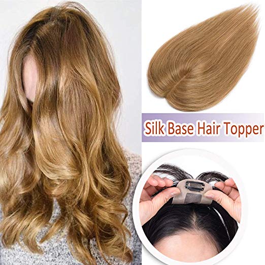 Silk Base Human Hair Toppers for Women Clip in Top Hairpiece Toupee for Thinning Hair Black Brown