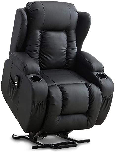 More4Homes CAESAR DUAL MOTOR ELECTRIC RISER RECLINER ARMCHAIR SOFA MOBILITY BONDED LEATHER LIFT CHAIR (Black)