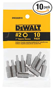 DEWALT DW2202B10#2 Square Recess 1-Inch Bit Tip (10-Pack)