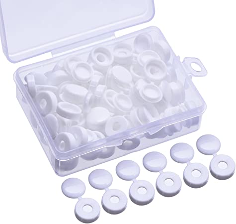 60 Pieces Screw Cap Plastic Screw Covers for Number 6 and 8 Screws with Storage Box, White