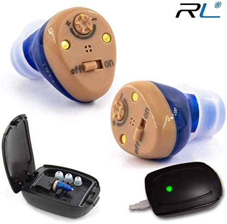 R&L Rechargeable Hearing Amplifier C100 to Aid and Assist Hearing for Adults and Seniors, Digital CIC ITE ITC Style Rechargable Device, Fit Both Ears (2 Pack)