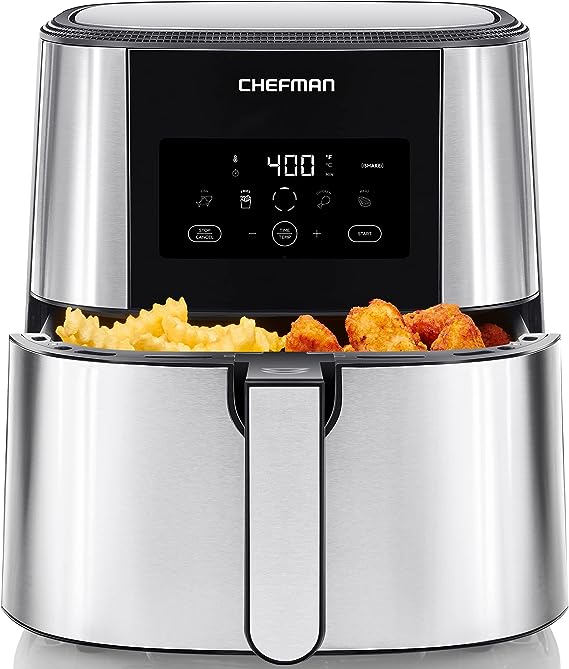 Chefman TurboFry Air Fryer, XL 8-Qt Capacity, Basket Divider For Dual Cooking, One-Touch Presets, Dishwasher Safe And BPA Free, Less Oil for Healthy Rapid Frying