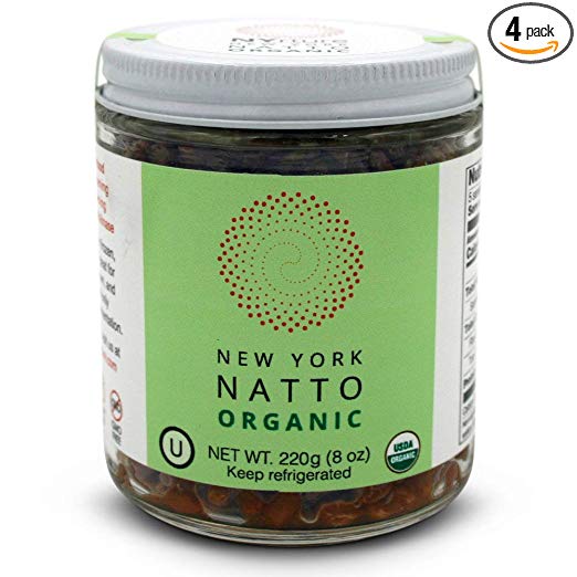 New York Natto Organic - Japanese Probiotic Superfood made fresh in NYC - Certified Organic - 4 jars, 8 ounces (220 grams) per jar