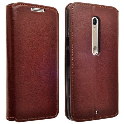 Droid Maxx 2 Case, Customerfirst Droid Maxx 2 Wallet Case, Luxury PU Leather Case Flip Cover Built-in Card Slots & Stand For Motorola Moto Droid Maxx 2- With 1 Emoji Key Chain (Leather Brown)
