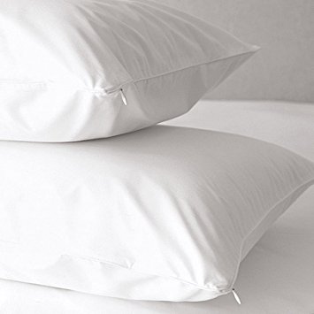 2-Pack Premium Allergy Pillow Protectors. Hypoallergenic Dust Mite & Bed Bug Resistant Anti-Microbial 400 Thread Count 100% Cotton Zippered Pillow Covers. By Home Fashion Designs. (King)