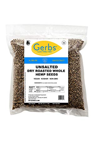 Roasted Unsalted Whole Hemp Seeds, 2 LBS - Top 12 Food Allergy Free & Non GMO by Gerbs - Vegan & Kosher – Premium Canadian In-Shell Hemp Seeds