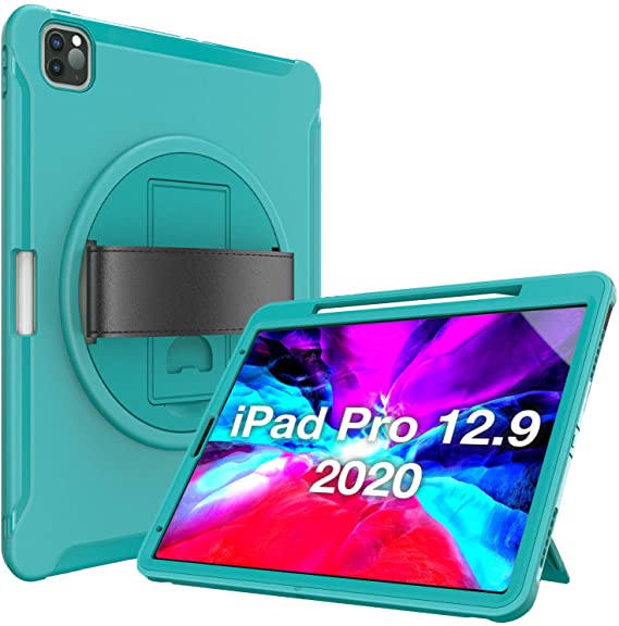 ProCase iPad Pro 12.9 Ruggued Case 2020 & 2018 [Support Apple Pencil 2 Charging], Heavy Duty Shockproof Rotatable Kickstand Protective Cover for iPad Pro 12.9" 4th Gen 2020 / 3rd Gen 2018 -Teal