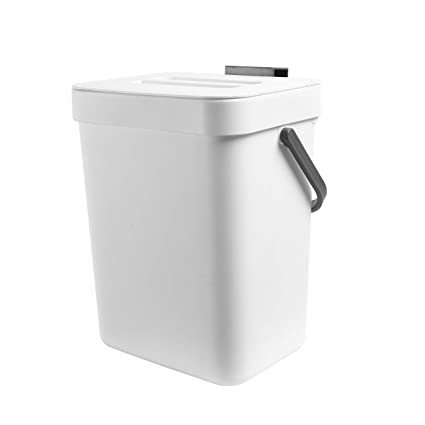 Fresh Kitchen 1.3 Gallon Kitchen Compost Bin Trash Can with Lid Under Sink Food Waste Bin Small and Light Bathroom Trash Can White