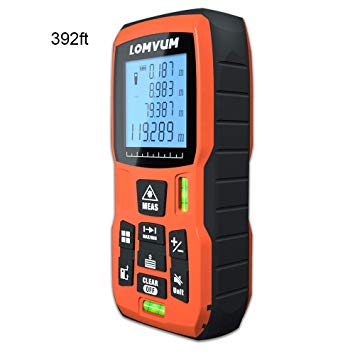 393ft Laser Measure - LOMVUM Laser Distance Measure with Mute Function Large LCD Backlight Display Measure Distance,Area and Volume,Pythagorean Mode Battery Included
