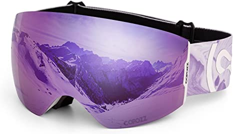 COPOZZ Magnetic Snowboard Goggles OTG - Adult Ski Glasses Snow Goggle, Frameless, Interchangeable Lens, 100% UV Protection