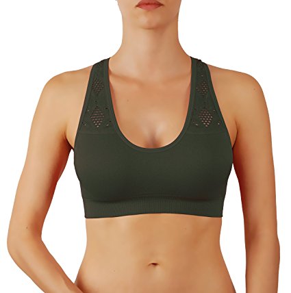 ROUGHRIVER Women's Yoga Top Sports Bra Add 1 Cups Extra Padded Breathable Race Back