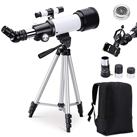 Astronomical Telescope 70AZ for Kids and Beginners, Portable Outdoor National Geographic Telescope for Birdwatching, with Rucksack/Tripod/Compass/Phone Mount