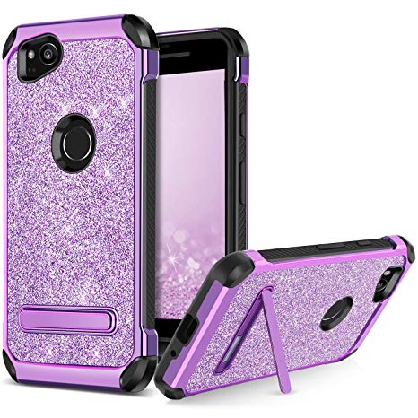 BENTOBEN Case for Google Pixel 2, Protective Shockproof Kickstand Cell Phone Case Pretty Luxury Glitter Bling Cases 2 in 1 Heavy Duty Soft TPU Hard PC Sparkle Cover for Girls Women, Purple