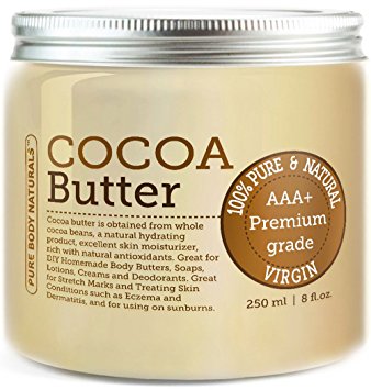 Cocoa Butter, Organic Raw Unrefined Premium Grade, 100% Pure & Natural - 8 Fl. Oz by Pure Body Naturals