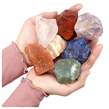 Jovivi 7 Chakra Healing Crystals Mixed Natural Rough Raw Stones for Tumbling,Cabbing,Reiki Energy - 1.97"-2.16"
