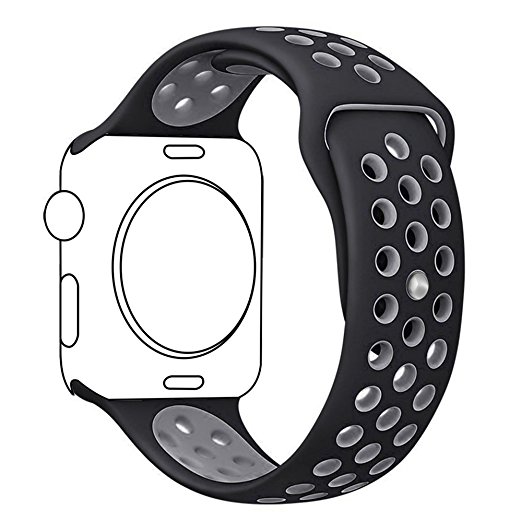 Apple Watch Band, Ocydar Soft Silicone Nike  Sport Style Replacement iWatch Strap Band for Apple Watch Series 1 Series 2, Apple Watch Nike , S/M Size - 42MM Black / Cool Gray