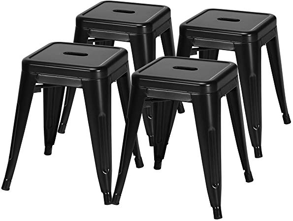 COSTWAY Metal Bar Stools Stools Set of 4, 18" Stackable Barstools Industrial Vintage Counter Bar, for Convenient Storage & Space Saving Use, Ideal for Kitchen, Dorm, Shop and Bar (Black, 4)