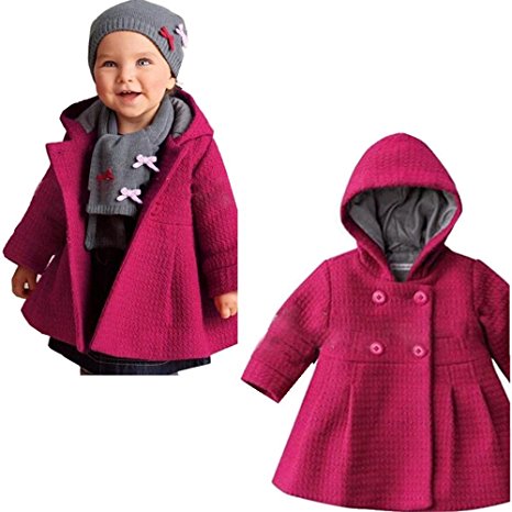 EGELEXY Baby Girl's Hooded Wool Cotton Trench Coat Outwear