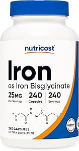 Nutricost Iron Bisglycinate Supplement (25mg) 240 Capsules - from Ferrous Bisglycinate Chelate - Non-GMO & Gluten-Free