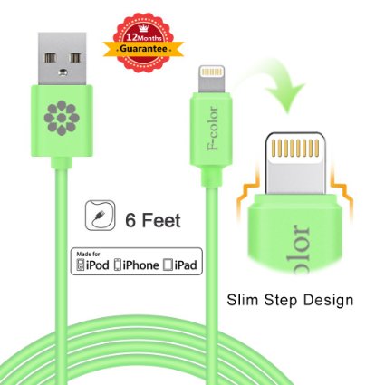 iPhone 5S Charger 6 Ft iPhone 6S Charger F-color8482 Apple MFi Certified 8 Pin Long Cable Ultra Compact Connector Slim for iPhone 6S 6 Plus 5S 5C 5 iPad 4 Air 2 Mini 2 3 4 iPad Pro Green