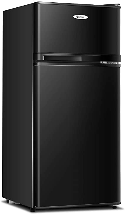 COSTWAY Compact Refrigerator, 2-Door 3.4 cu. ft. Under Counter Fridge, Freezer Cooler Unit for Dorm, Office, Apartment with Adjustable Removable Glass Shelves (BlacK)