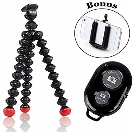 Joby GorillaPod Magnetic Tripod with Ivation Wireless Bluetooth Camera Shutter Remote Control for Apple and Android Phones and Ivation Universal Tripod Mount for Smartphones