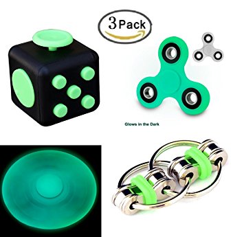 Ouker 3 Pack Fidget Toys,Fidget tri-Spinner,Fidget Cube,Bike Fidget Chain for ADD ADHD Stress And Anxiety Relief