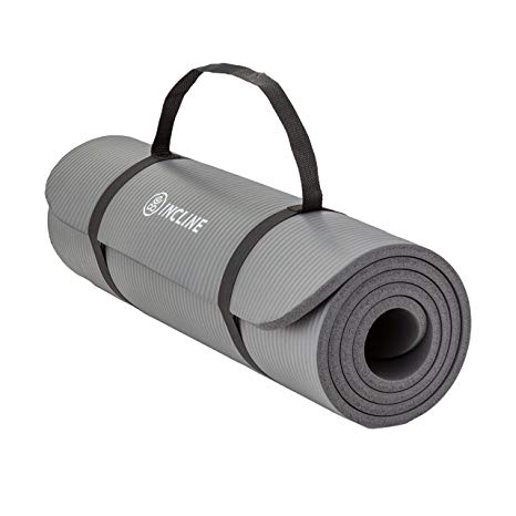 Incline Fit Extra Thick Exercise Mat w/Carrying Strap - Non Slip & Comfortable Workout Mat for Yoga, Pilates, Stretching, Meditation, Floor & Fitness Exercises