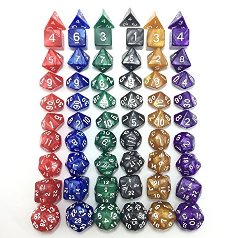 6 Sets Polyhedral Dice D4 D6 D8 3xD10 D12 D20 D24 D30 10pcs/set for RPG Role Playing Game Dice with Free Pouch