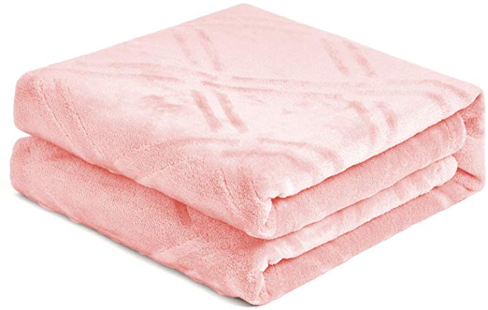 HT&PJ Super Soft Lightweight Flannel Fleece Throw Blanket Microfiber Velvet Cozy Warm Throw Blanket for Living Room (Pink, (Queen90 X 90"))