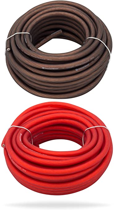 InstallGear 10 Gauge 25ft Black and 25ft Red Power/Ground Wire True Spec and Soft Touch Cable