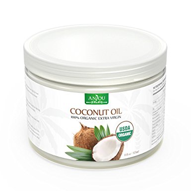 Coconut Oil by Anjou, Organic Extra Virgin, Cold Pressed Unrefined for Hair, Skin, Cooking, Health, Beauty, USDA Certified, 11oz, 325ml