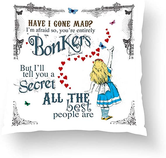 Zippered Pillow Covers Pillowcases One Side 18x18 Inch Alice in Wonderland Cushion with mad Hatter Quote Pillow Cases Cushion Cover for Home Sofa Bedding