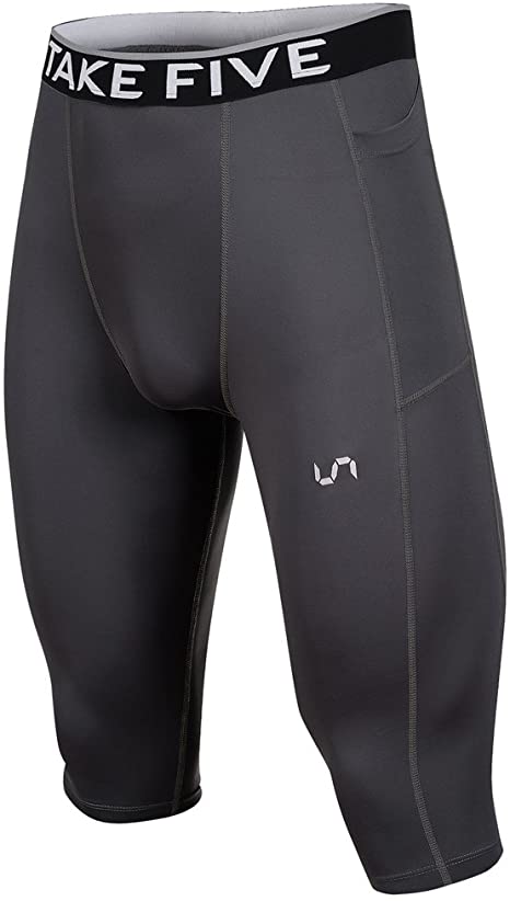 Take Five Men’s Side Pocket Compression Capri Shorts Cool Dry UV Protection Baselayer Running Tights