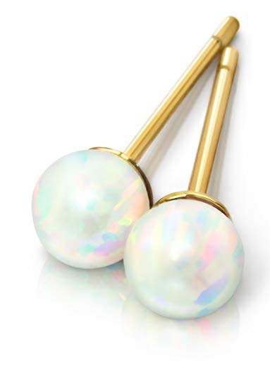 Opal Earrings: Opal Stud Earrings Gold Stud Earrings Gold Earrings Ball Studs 6mm 4mm Fiery White Opal Jewelry Studs Earrings Hypoallergenic Fire Birthstone