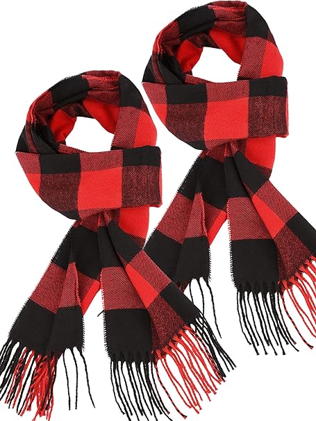 SATINIOR 2 Pieces Women Buffalo Plaid Scarf Winter Buffalo Check Scarves Warm Blanket Scarf Plaid Wrap Shawl