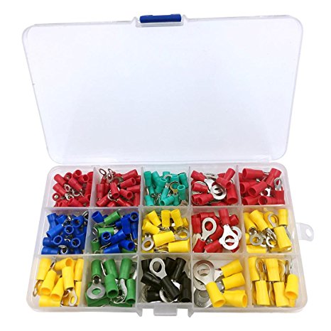 Sopoby 240pcs Insulated Terminal Ring Electrical Wire Crimp Connectors Set, Yellow, Blue, Red, Green, Black