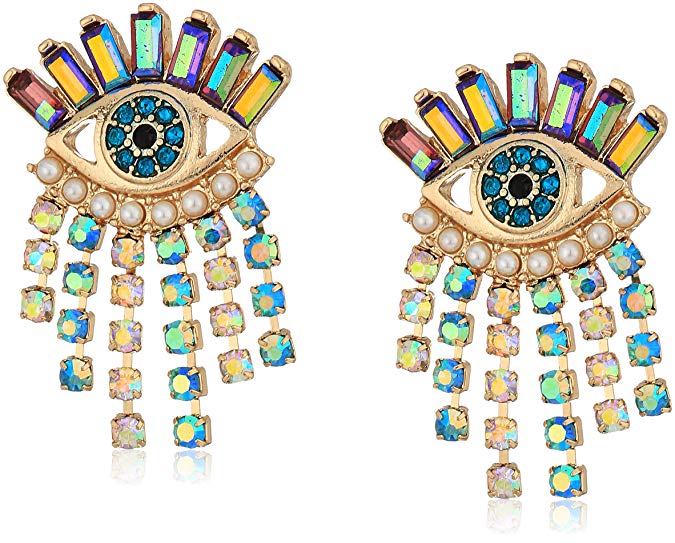 Betsey Johnson Mystic Baroque Queens Colorful Evil Eye and Fringe Stud Earrings