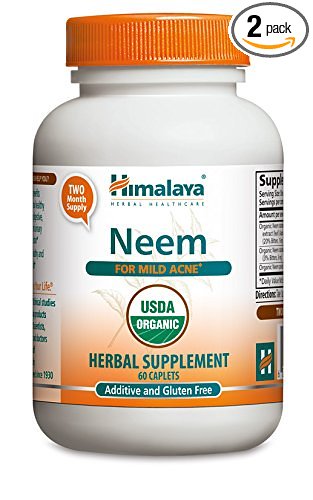 Himalaya Organic Neem 60 Caplets for Mild Acne and Healthy Skin 600mg Pack of 2