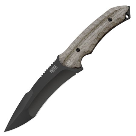 SOG Kiku Fixed Blade KU-2012 - Black TiNi 5.6" AUS-8 Blade, Linen Micarta Handle, Kydex Sheath